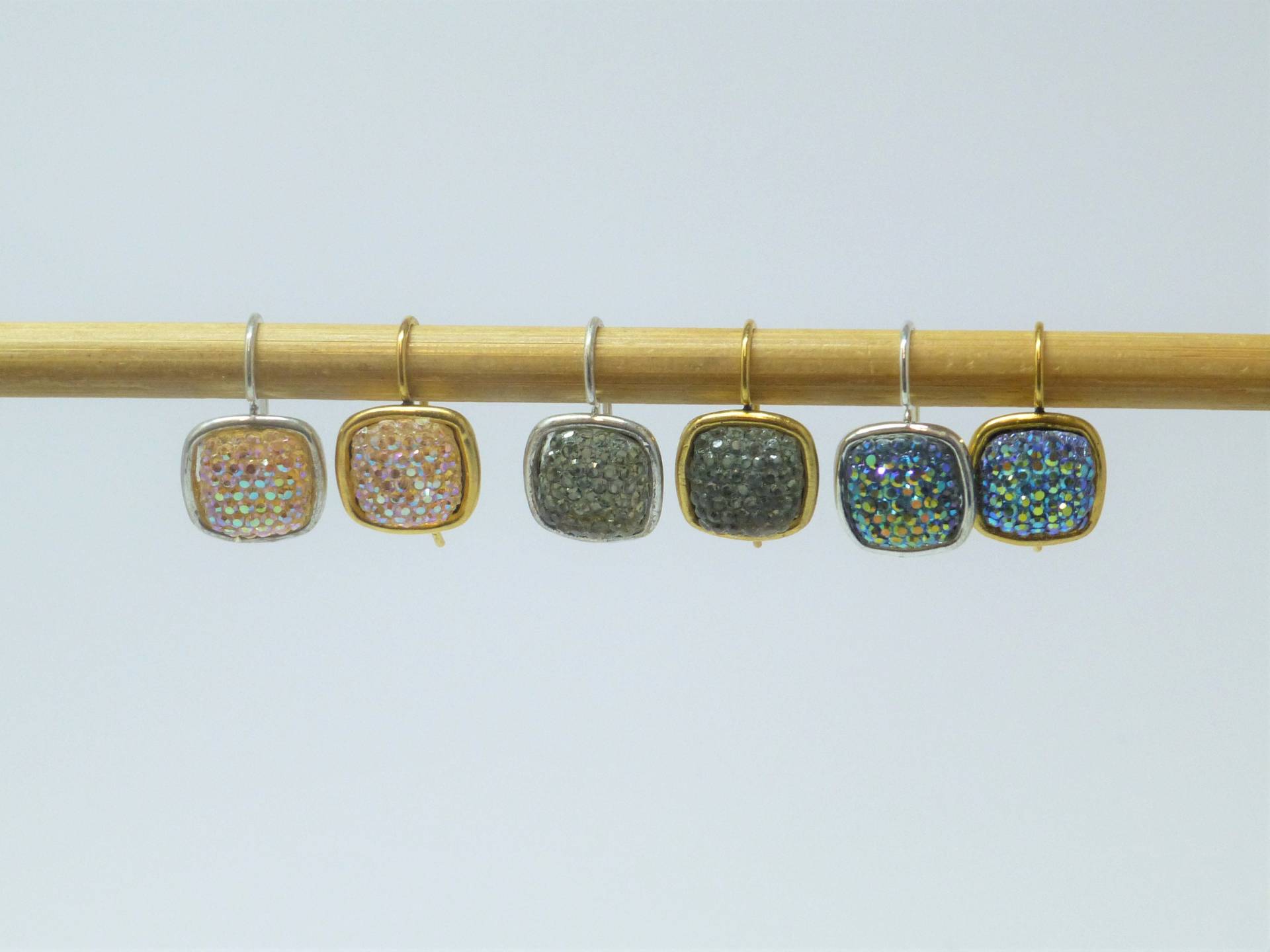 Ohrhänger Eckig Glitzer-Cabochon Gold Silber Ohrhänger Eckig Glitzer-Cabochon Gold Silber von NettesSchmuckshop