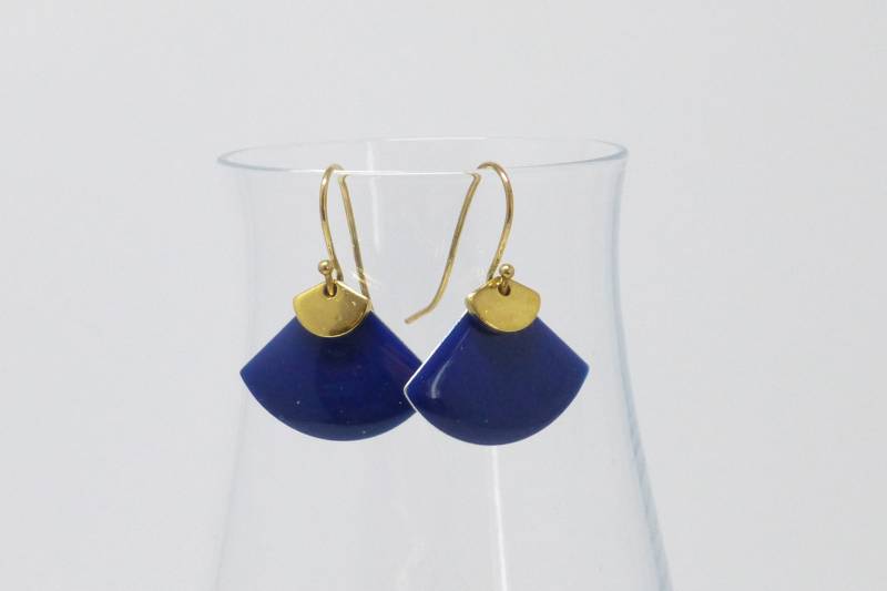 Ohrhänger Emaille Fächer Dunkelblau Gold von NettesSchmuckshop