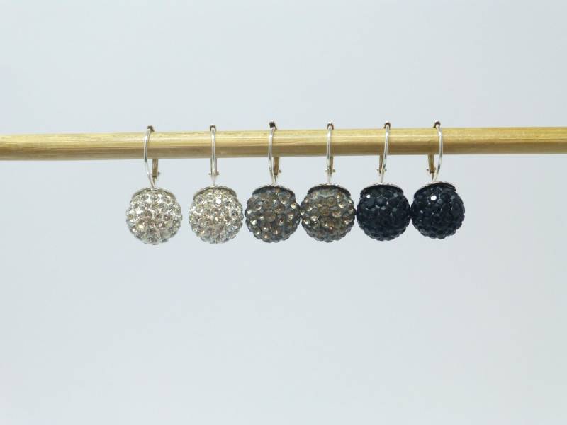 Ohrringe Strasskugel Weiß Grau Schwarz 10mm Silber 925, Kristallohrringe Ohrringe Strasskugel Weiß Grau Schwarz 10mm Silber 925, Kristallohrringe von NettesSchmuckshop