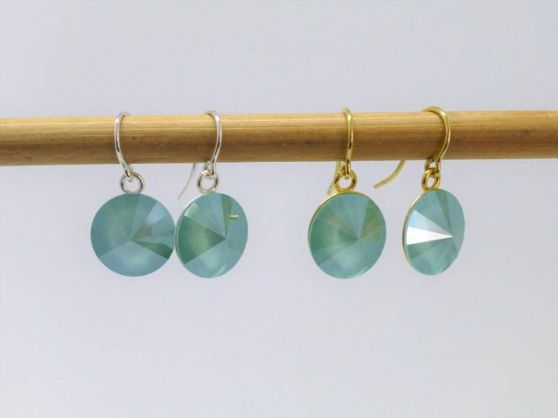 Ohrringe Kristall 12mm Mintgrün Silber 925 Gold von NettesSchmuckshop