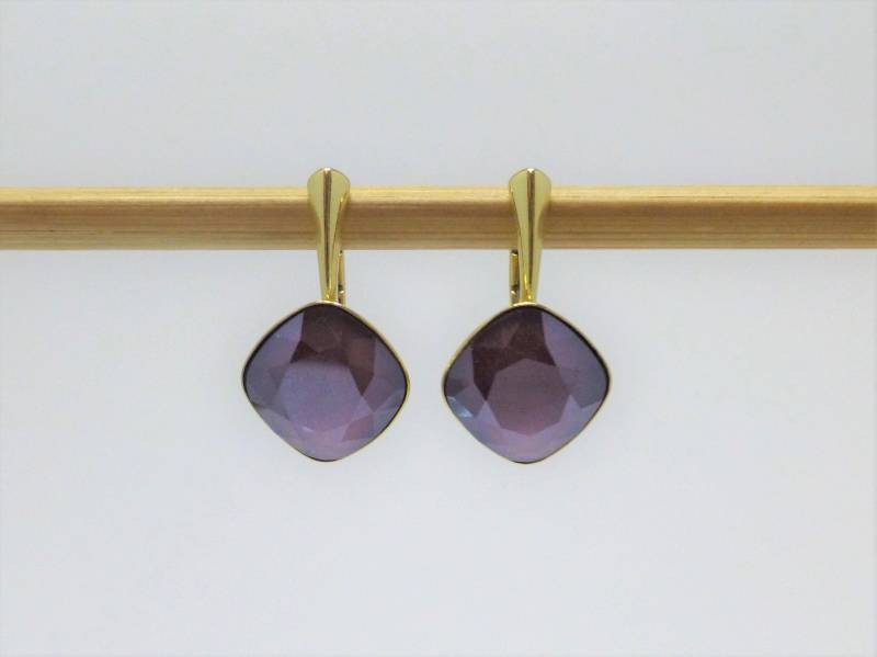 Ohrringe Kristall-Square 12mm Dunkelrot 925 Gold, Kristallohrringe von NettesSchmuckshop