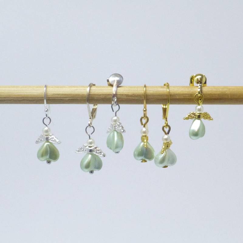 Ohrringe Ohrclips Mini-Engel Grün Silber Gold, Weihnachtsohrringe, Engelsohrringe Ohrringe Ohrclips Mini-Engel Grün Silber Gold, Weihnachtsohrringe, Engelsohrringe von NettesSchmuckshop
