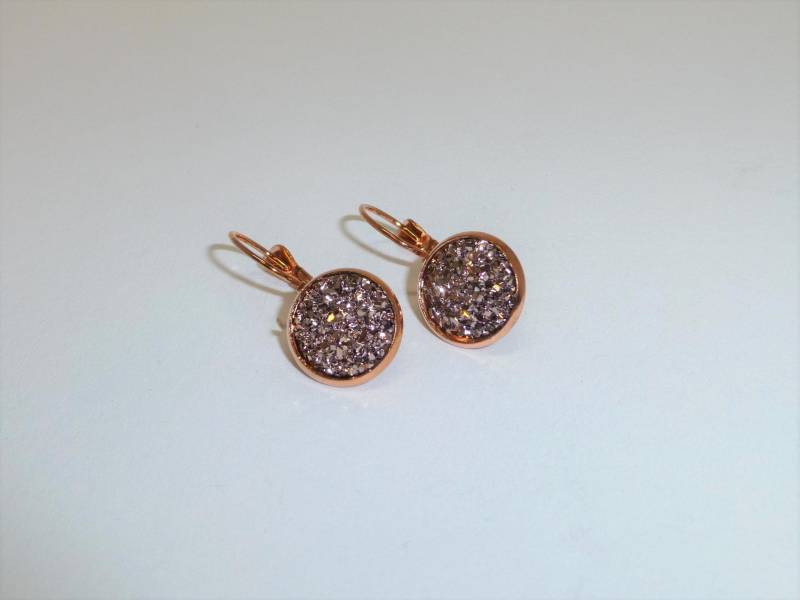 Ohrringe Rotgold Mit Glitzernden Druzy-Cabochons 12mm Schwarz Kupfer von NettesSchmuckshop