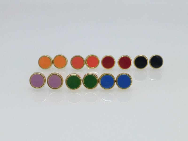 Ohrstecker Emaille-Münze 8mm Bunt Vergoldet von NettesSchmuckshop