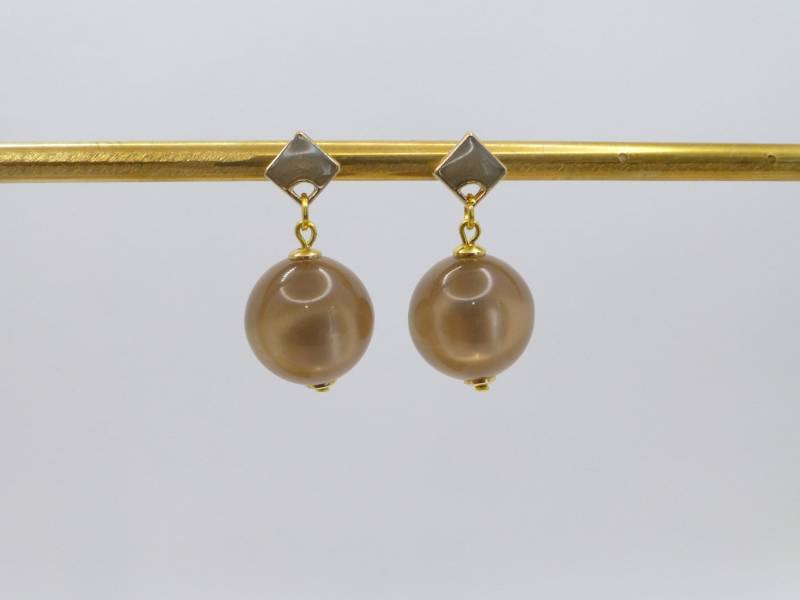 Ohrstecker Raute Gold Emaille Mit Polaris 16mm Beige von NettesSchmuckshop