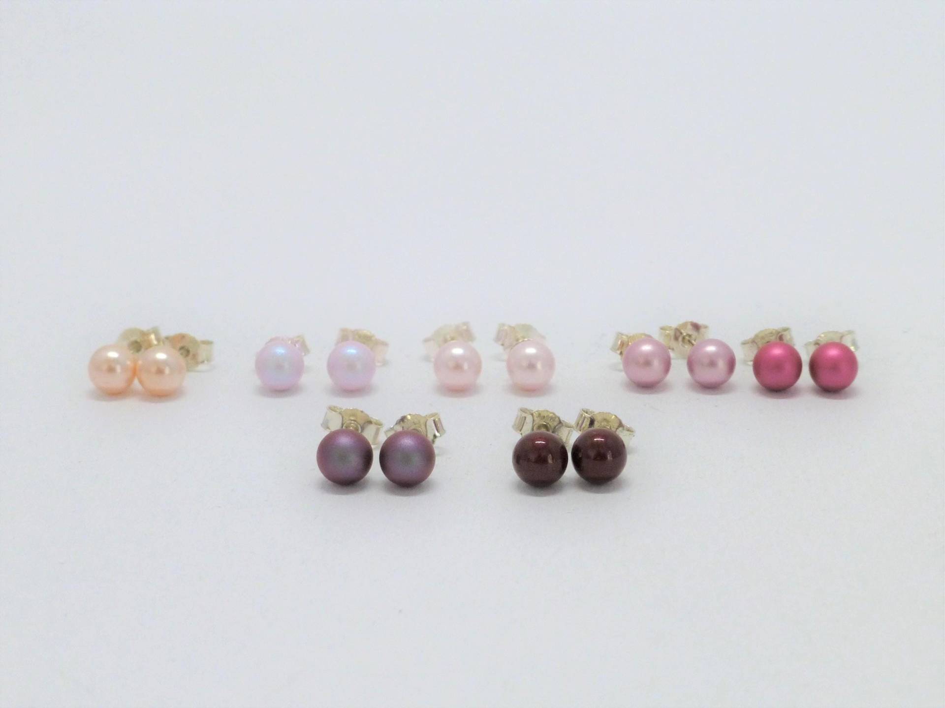 Perlenohrstecker 6mm Rot Rosa Violett Silber 925 Gold Edelstahl von NettesSchmuckshop