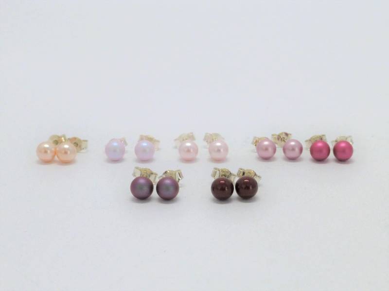 Perlenohrstecker 6mm Rot Rosa Violett Silber 925 Gold Edelstahl von NettesSchmuckshop