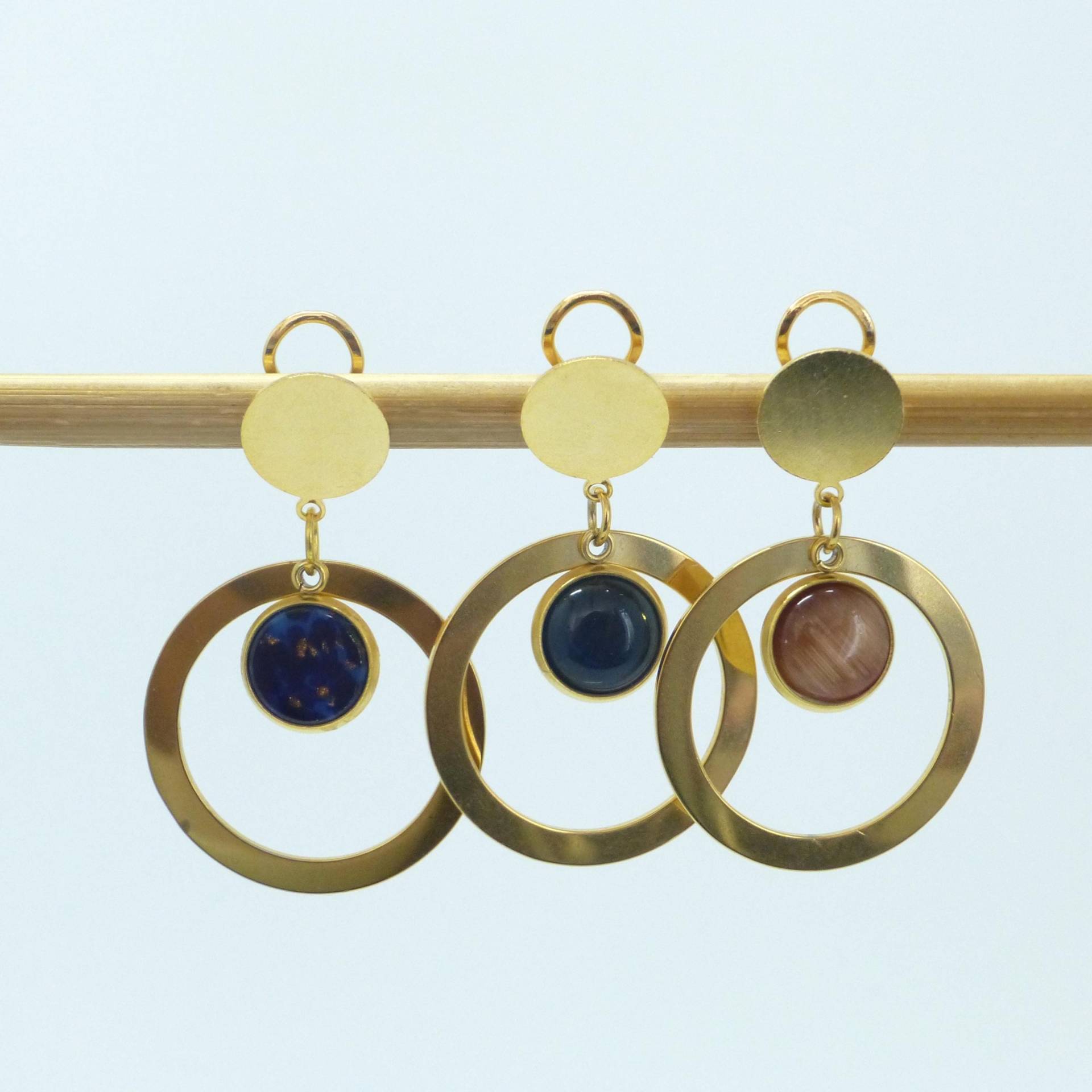 statement-Ohrclips Ring Gold Mit Glas-Cabochon von NettesSchmuckshop