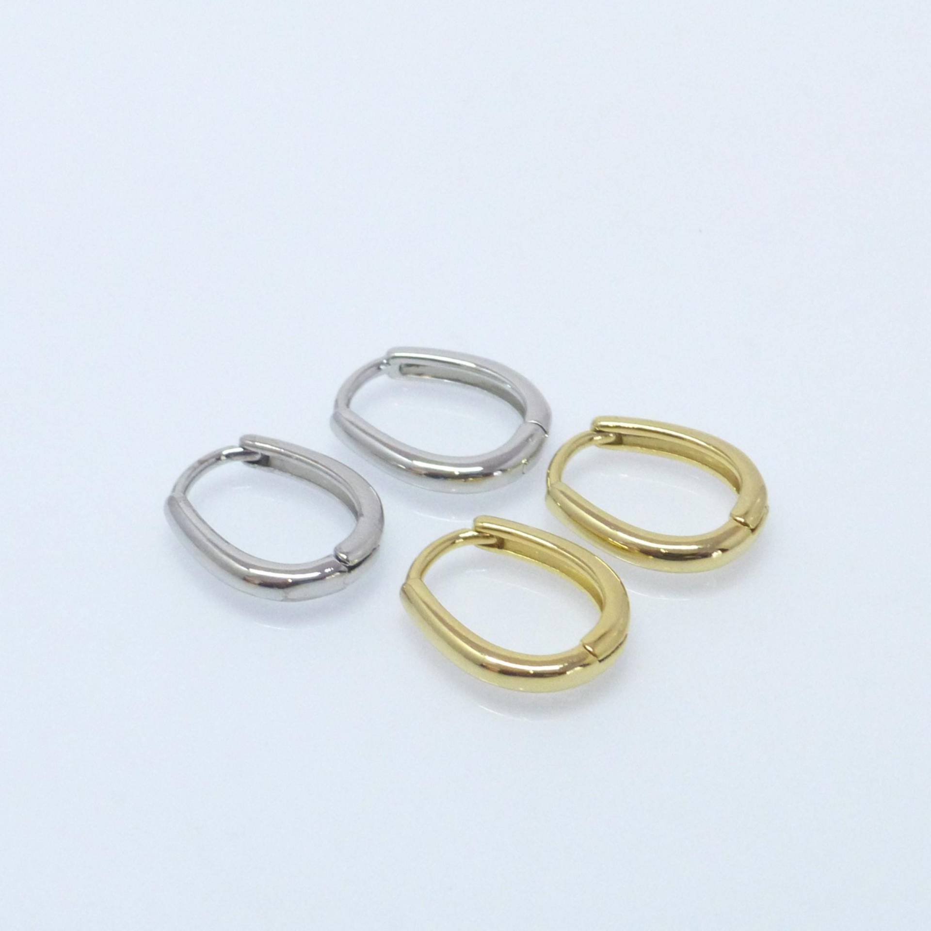 Basisohrringe Klappcreolen Oval Edelstahl Gold von NettesSchmuckwerk