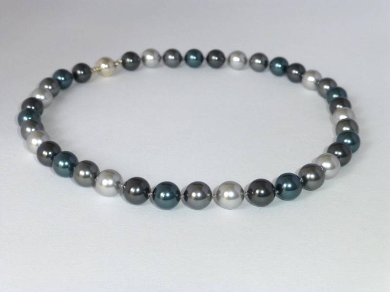 Elegante Perlenkette Grau Petrol 10mm von NettesSchmuckwerk