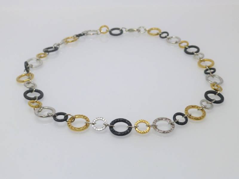 Gliederkette Rund Gehämmert Gold Silber Schwarz Dreifarbig von NettesSchmuckwerk