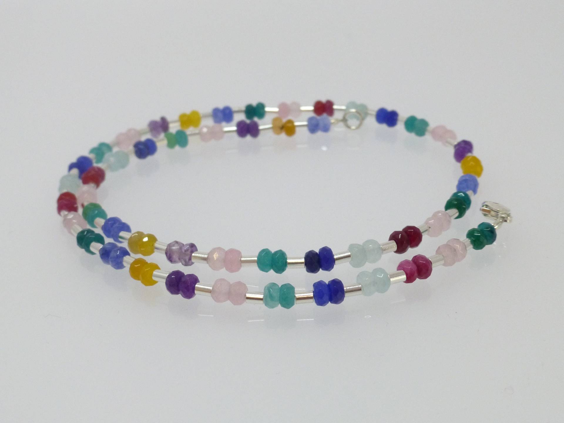 Halskette Achat Rondelle Facettiert Regenbogen Multicolor Mit Silber, Bunte Steinkette von NettesSchmuckwerk