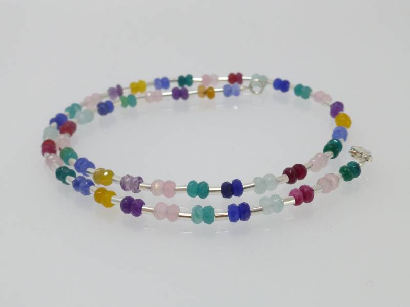 Halskette Achat Rondelle Facettiert Regenbogen Multicolor Mit Silber, Bunte Steinkette von NettesSchmuckwerk