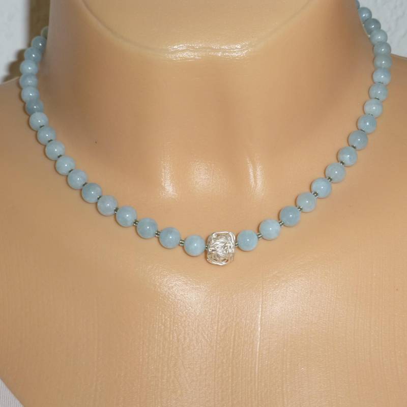 Halskette Aquamarin Kugeln Mit Silber von NettesSchmuckwerk