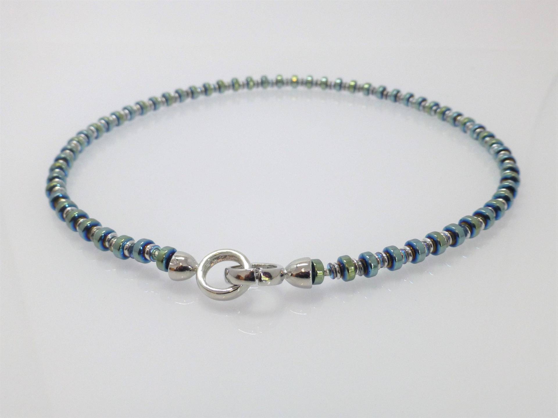 Halskette Hämatit Rondelle Blau-Grün Mit Schmuckverschluss von NettesSchmuckwerk