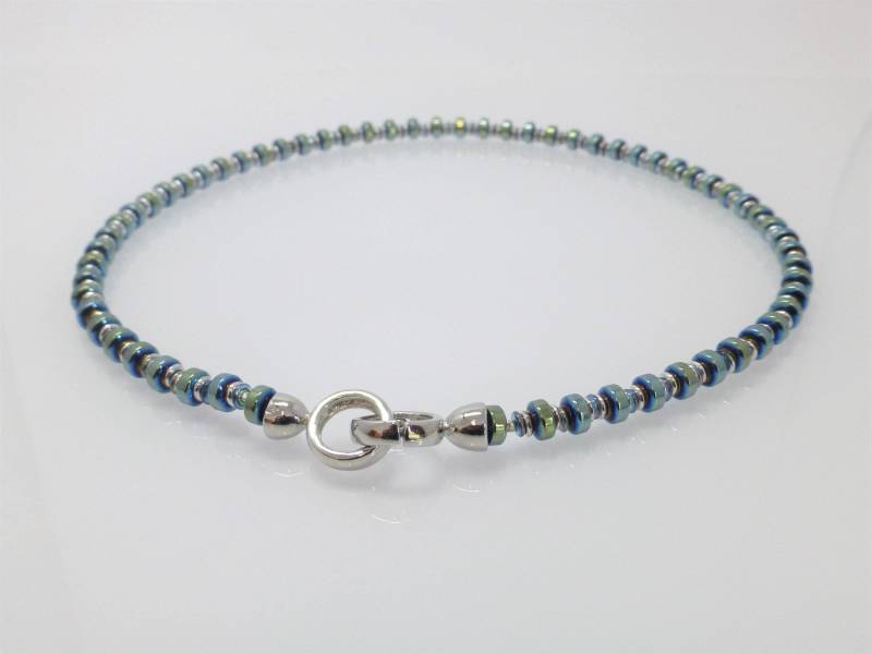 Halskette Hämatit Rondelle Blau-Grün Mit Schmuckverschluss von NettesSchmuckwerk