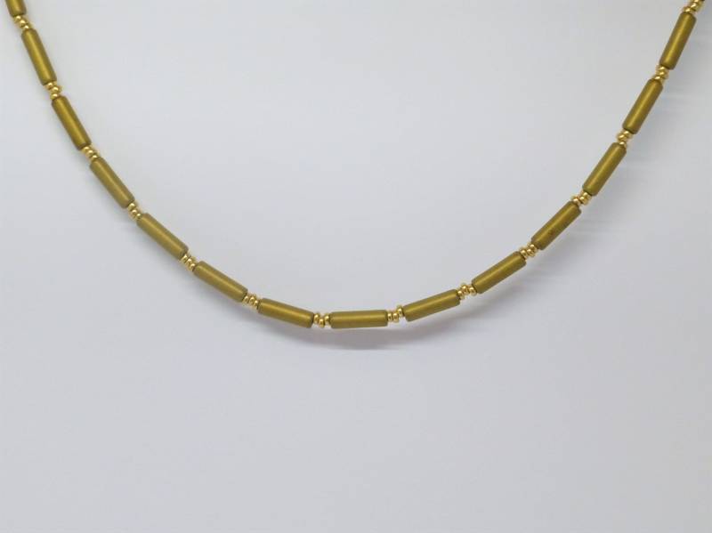 Halskette Hämatit Walzen Gold Matt Mit Glasringen Halskette Hämatit Walzen Gold Matt Mit Glasringen von NettesSchmuckwerk