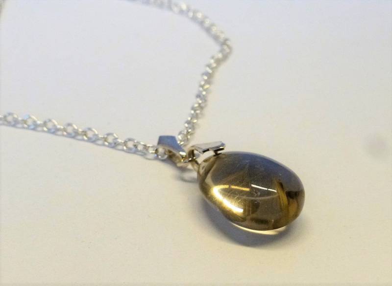 Halskette Silber 925 Mit Gold-Rutilquarz Tropfen Unikat von NettesSchmuckwerk