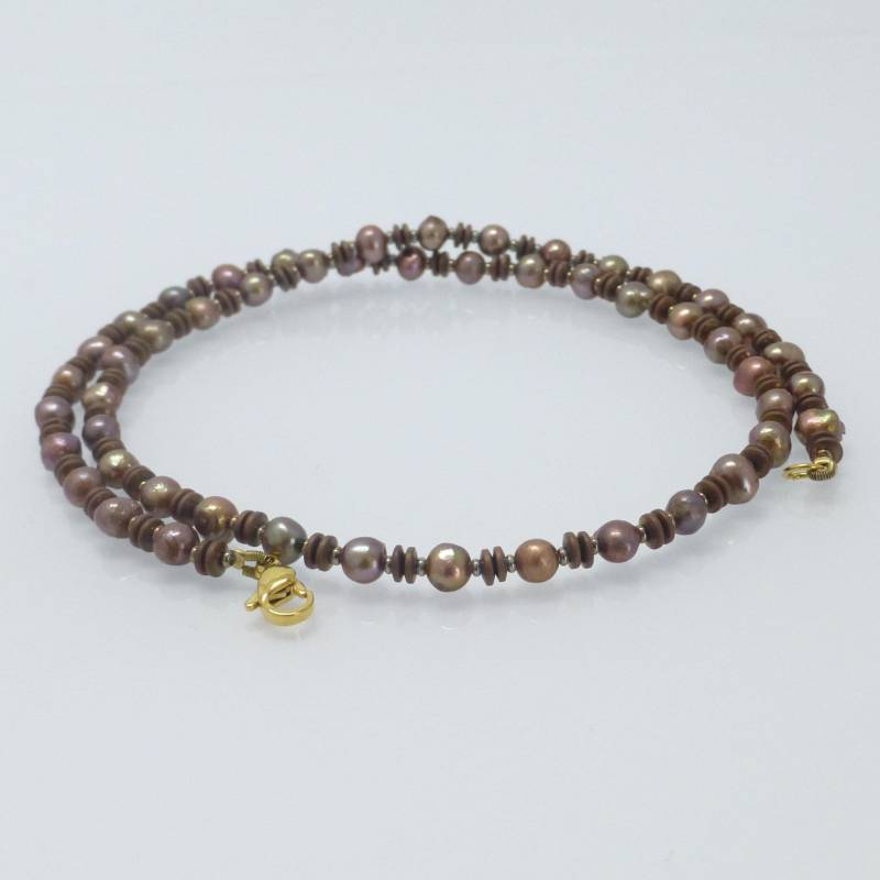 Halskette Süsswasserperlen Mit Hämatit Linsen Braun von NettesSchmuckwerk