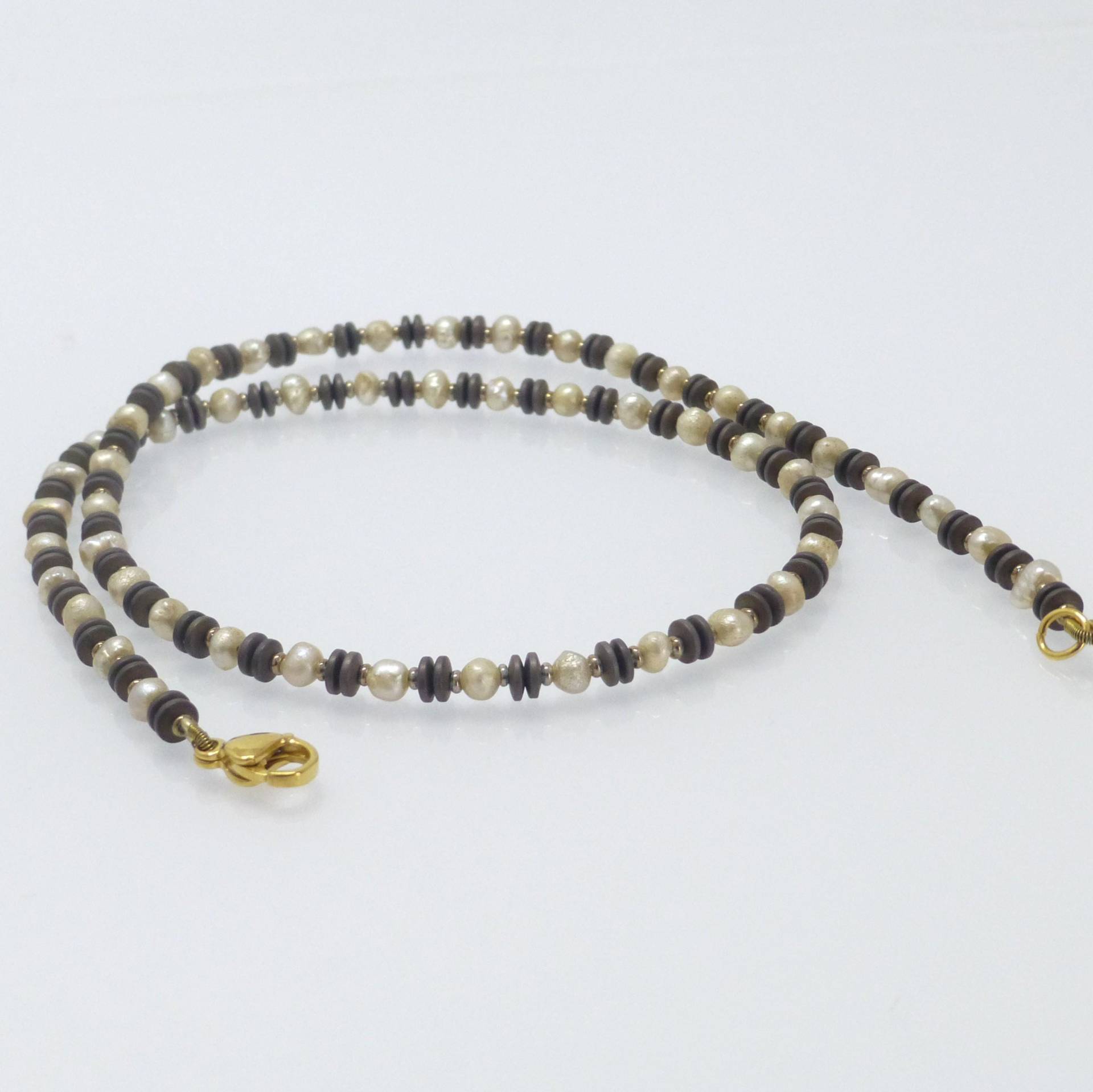 Halskette Süsswasserperlen Mit Hämatit Linsen Creme Braun von NettesSchmuckwerk