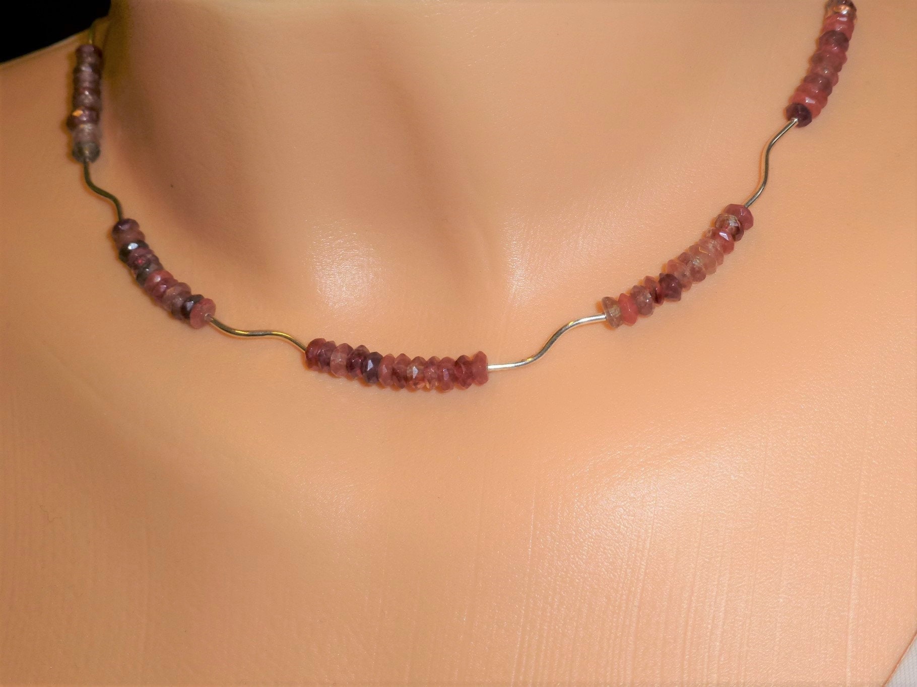 Kette Andesin-Labradorit Rondelle Rosarot Mit Sterlingsilber, Edelsteinkette von NettesSchmuckwerk