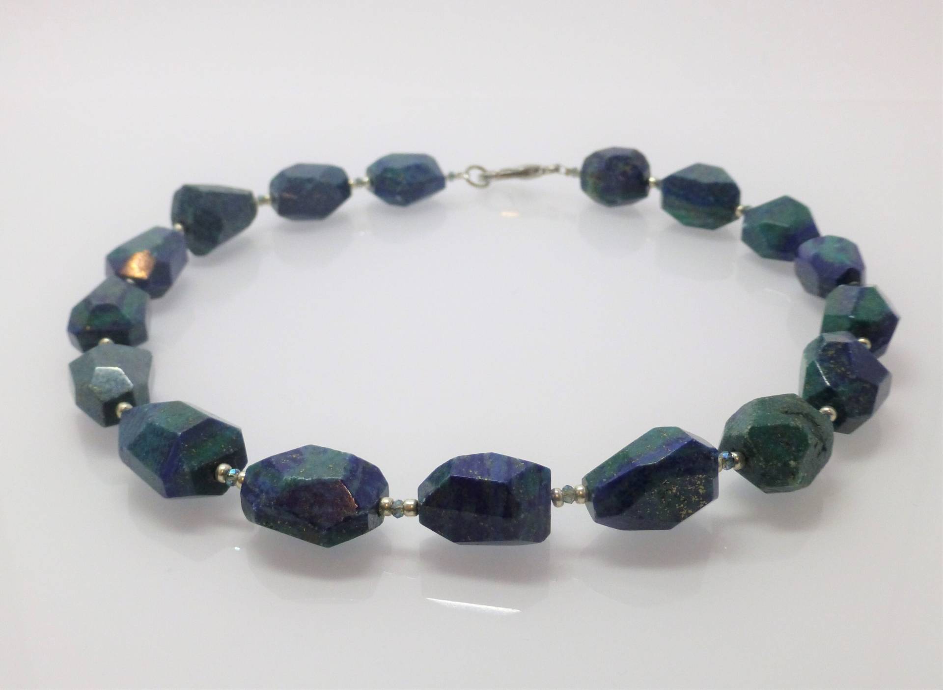 Kette Azurit-Malachit Freiform Facettiert Grün-Blau von NettesSchmuckwerk