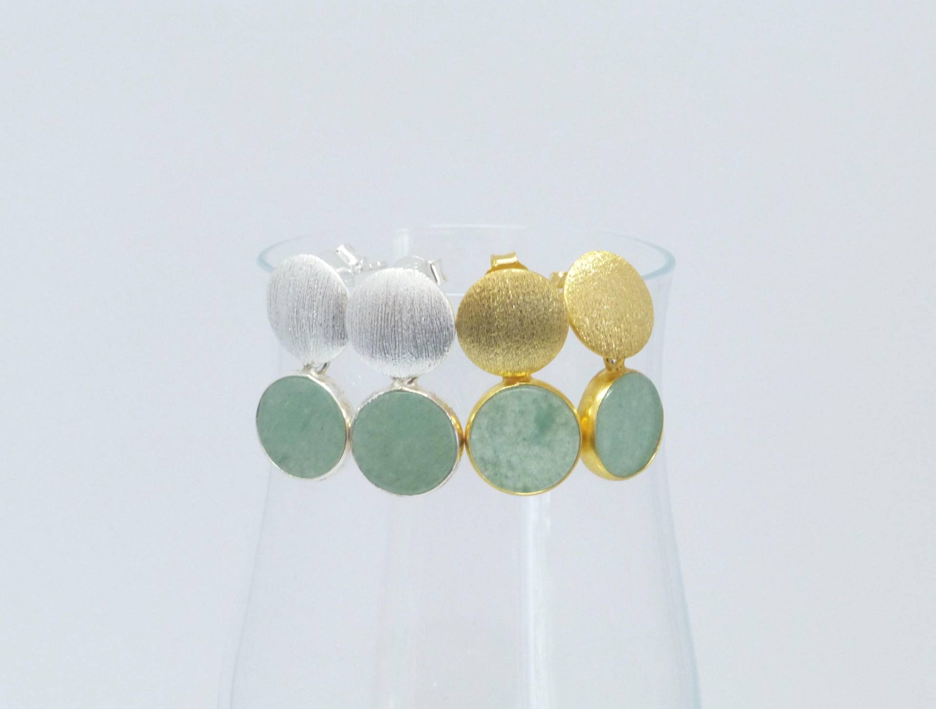 Lange Ohrstecker Aventurin Münze 11mm Silber 925 Vergoldet von NettesSchmuckwerk