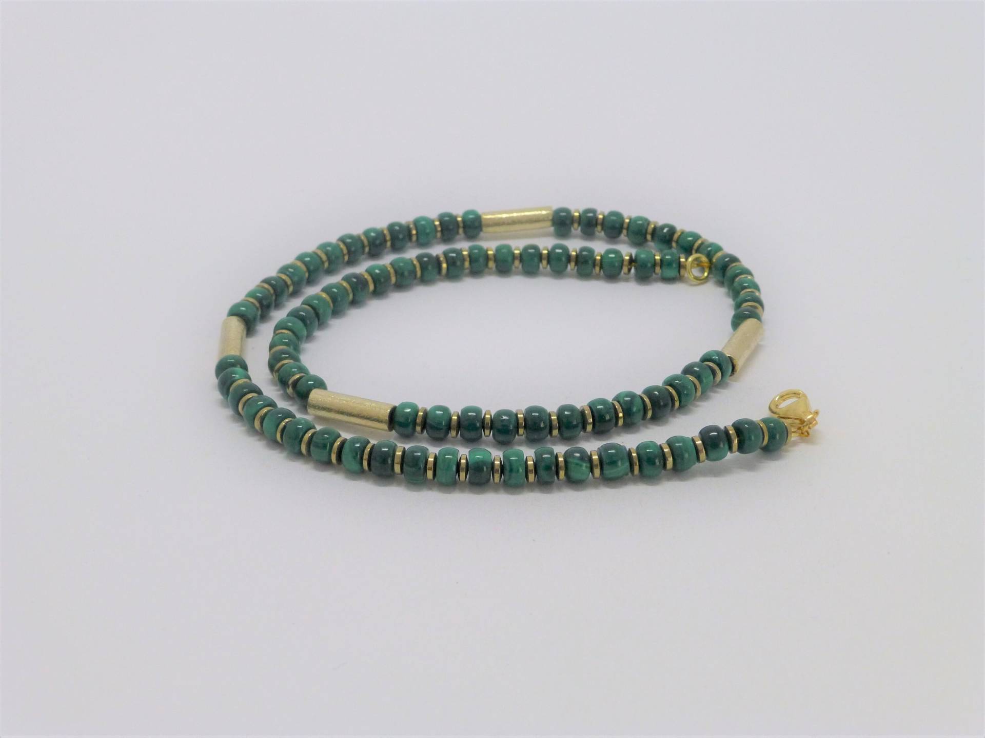 Malachit Schmuckset Halskette Armband Ohrringe Button Grün Mit Gold von NettesSchmuckwerk