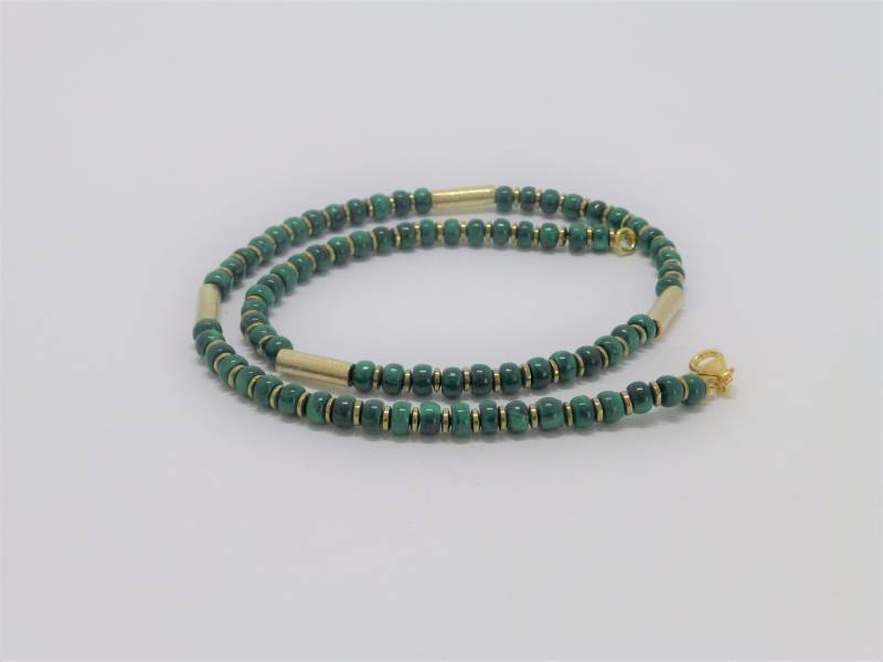 Malachit Schmuckset Halskette Armband Ohrringe Button Grün Mit Gold von NettesSchmuckwerk