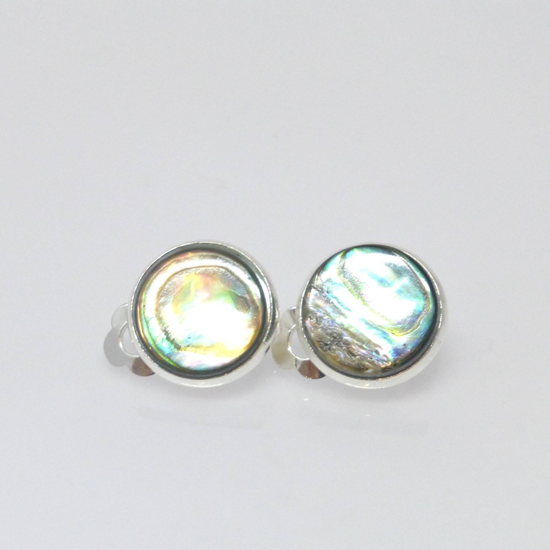 Ohrclips Abalone Perlmutt Cabochon Flach 12mm von NettesSchmuckwerk