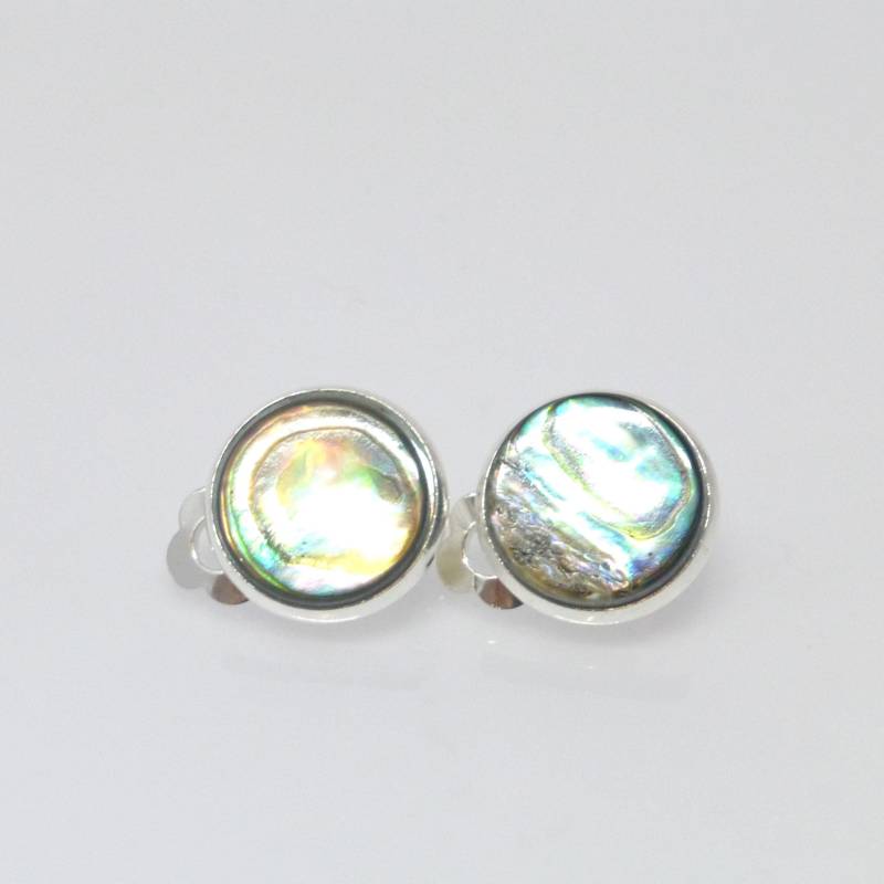 Ohrclips Abalone Perlmutt Cabochon Flach 12mm von NettesSchmuckwerk