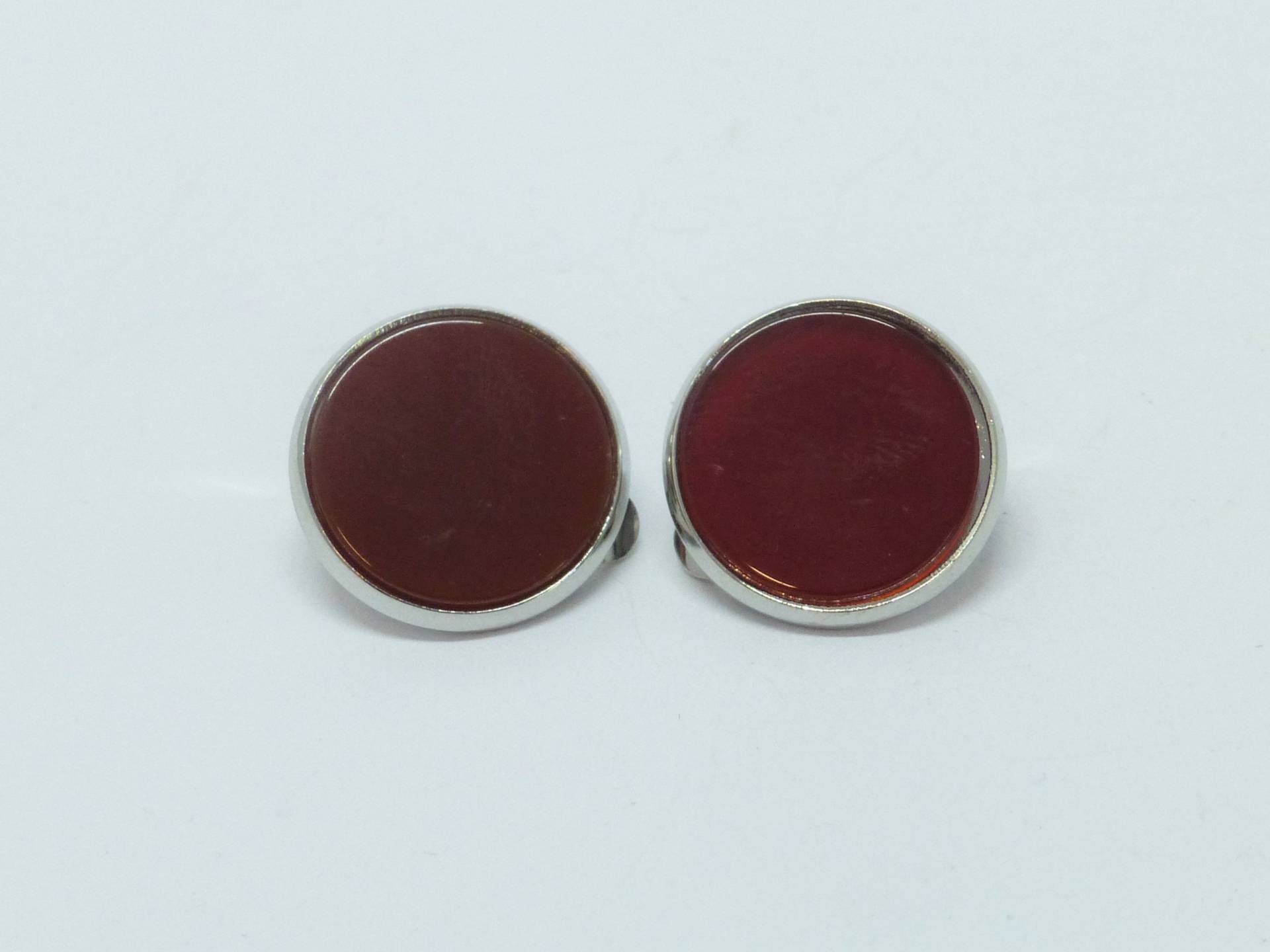 Ohrclips Karneol Cabochon Flach 14mm Rot Silber von NettesSchmuckwerk