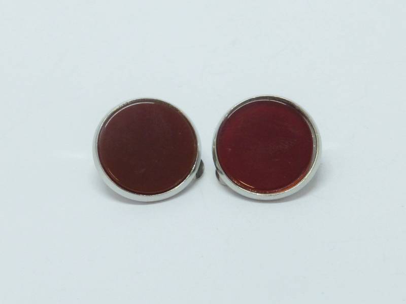 Ohrclips Karneol Cabochon Flach 14mm Rot Silber von NettesSchmuckwerk