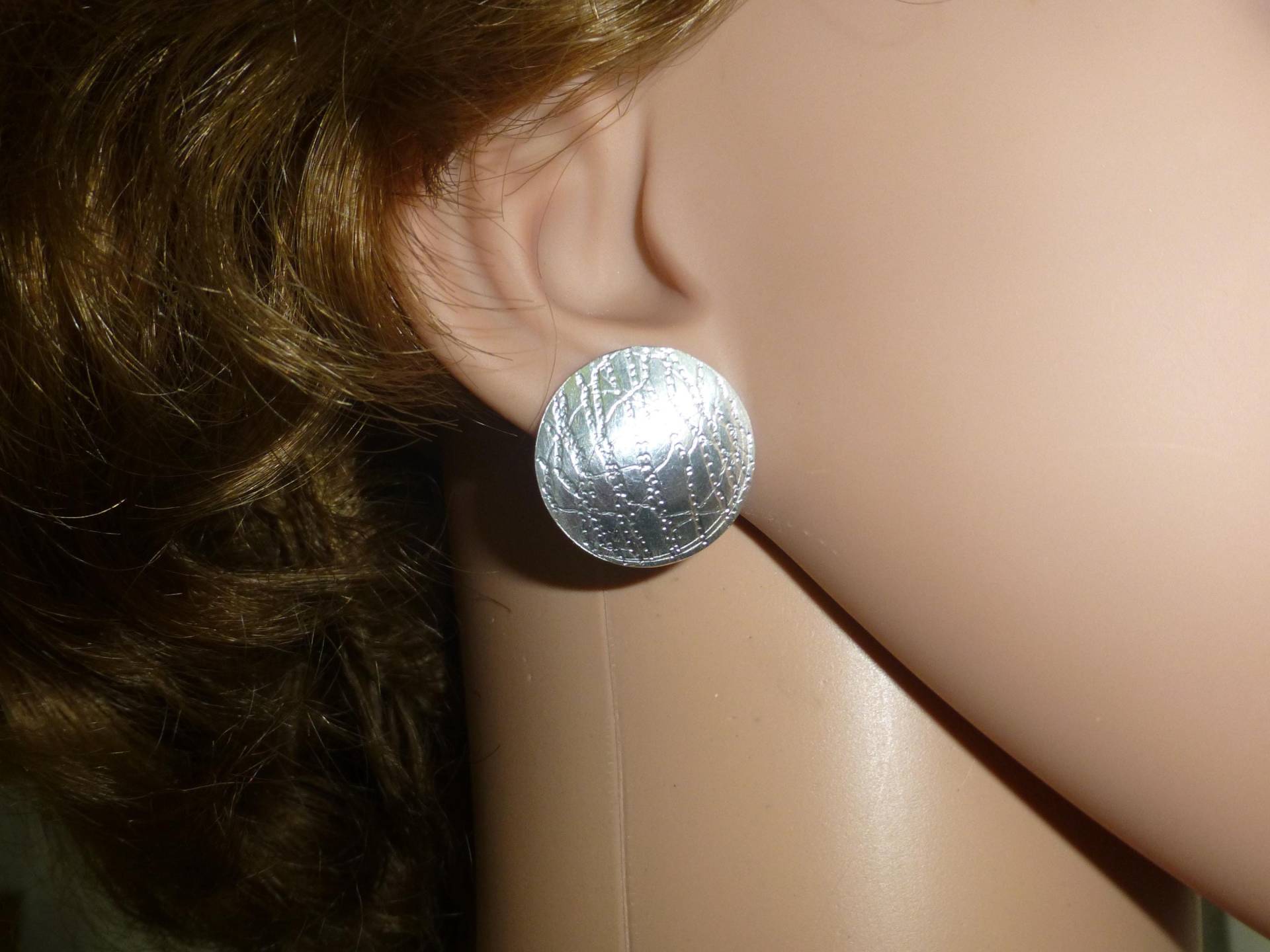 Ohrclips Sterlingsilber 22mm Lederoptik, Silberohrclips von NettesSchmuckwerk