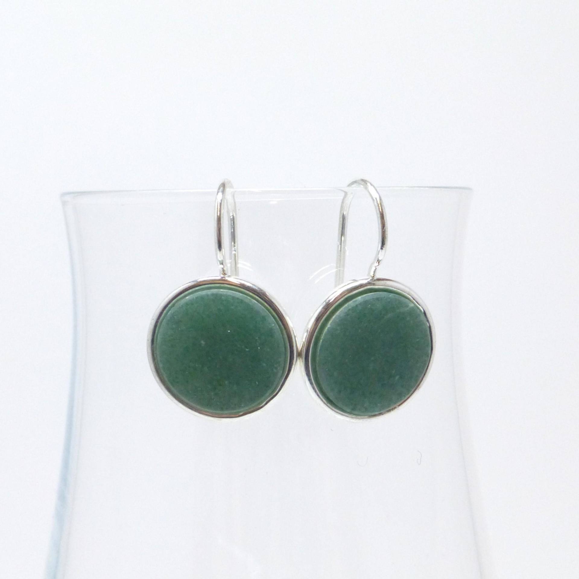 Ohrhänger Aventurin Flach Cabochon 11mm Silber von NettesSchmuckwerk