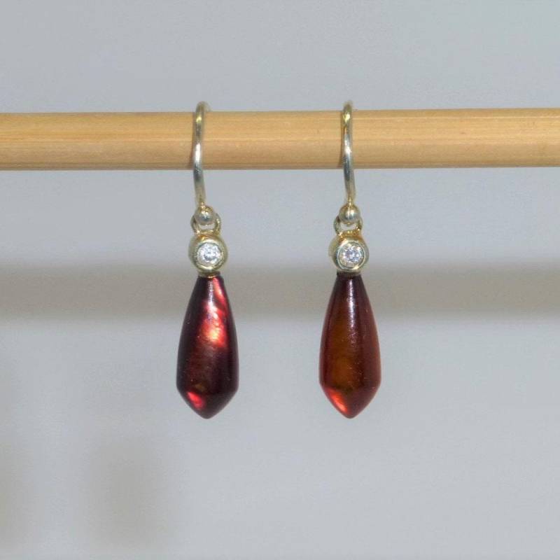 Ohrhänger Gold Zirkonia Perlmutt-Tropfen Braun, Tropfenohrringe von NettesSchmuckwerk