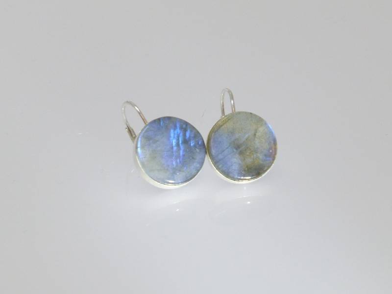 Ohrringe Brisur Silber Labradorit Flach 12mm von NettesSchmuckwerk