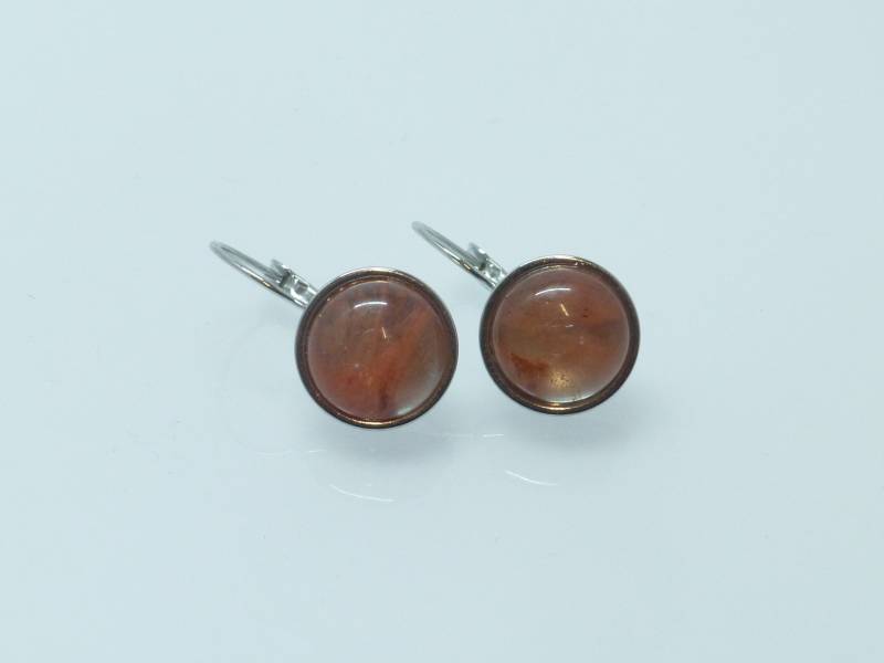 Ohrringe Edelstahl Cherryquarz Rosa Cabochon 12mm von NettesSchmuckwerk