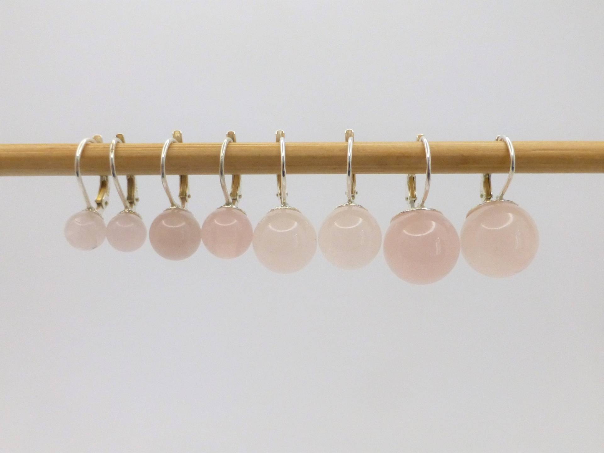 Ohrringe Patent-Brisur Rosenquarz Kugel Silber 925 Gold, Rosenquarz-Ohrringe von NettesSchmuckwerk