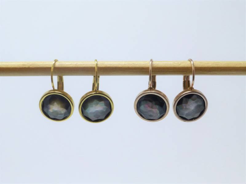 Ohrringe Perlmutt Grau-Braun Facettiert 10mm Edelstahl Gold Roségold von NettesSchmuckwerk