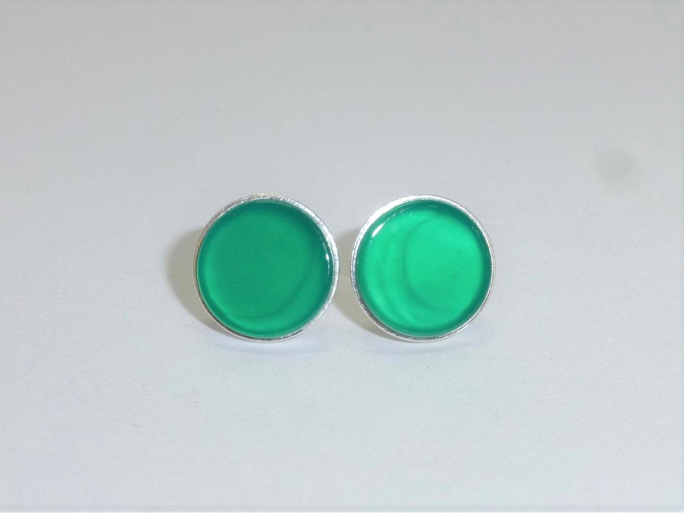 Ohrstecker Achat Grün Flach Cabochon Silber 925 Gold von NettesSchmuckwerk