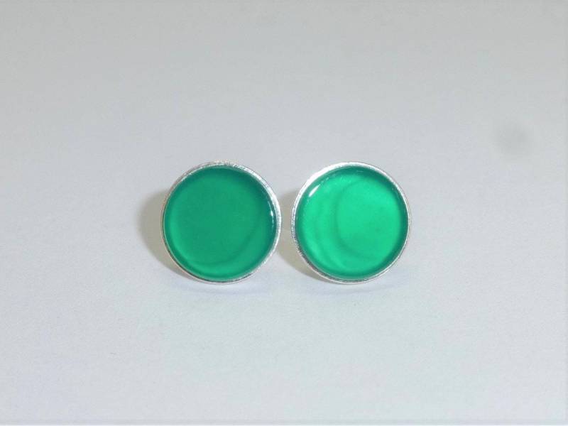 Ohrstecker Achat Grün Flach Cabochon Silber 925 Gold von NettesSchmuckwerk