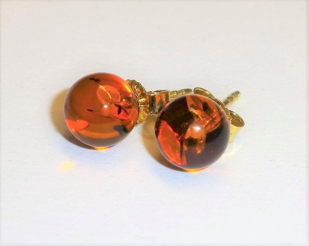 Ohrstecker Bernstein Kugeln Silber 925 Gold 5mm 6mm 8mm 10mm von NettesSchmuckwerk