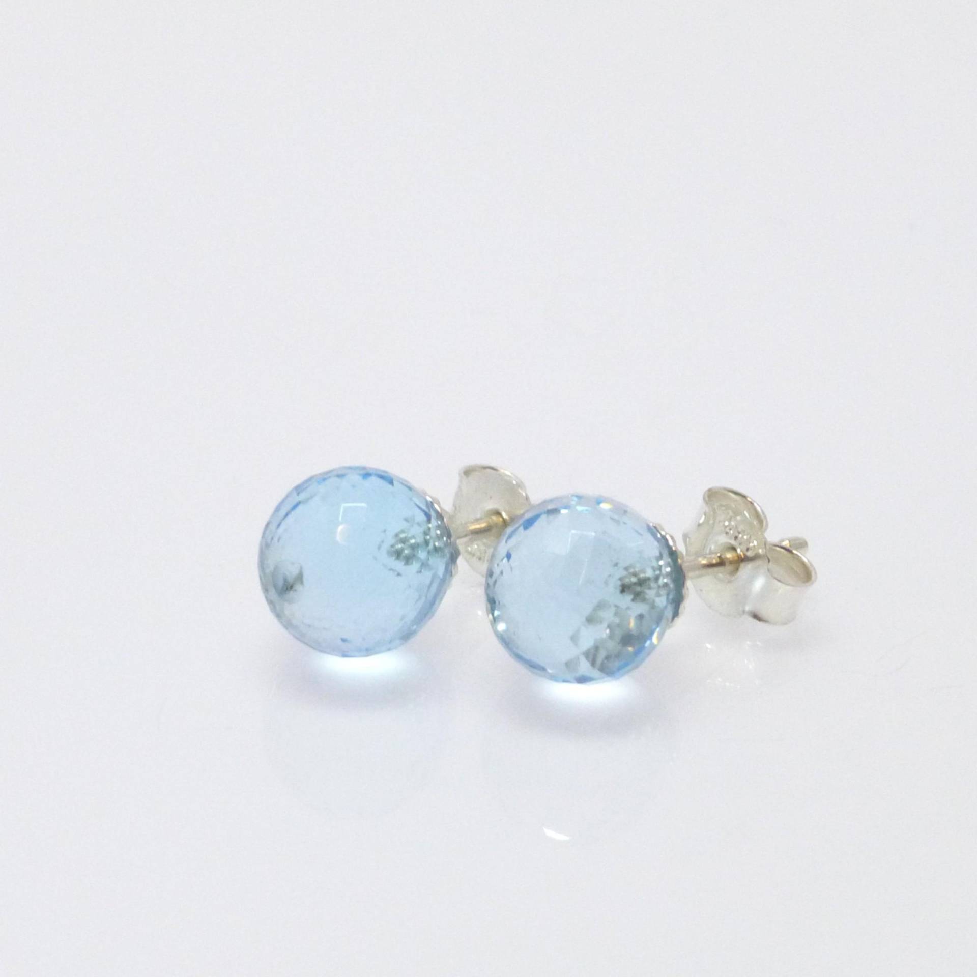 Ohrstecker Blautopas Kugel Facettiert 8mm Silber 925 von NettesSchmuckwerk