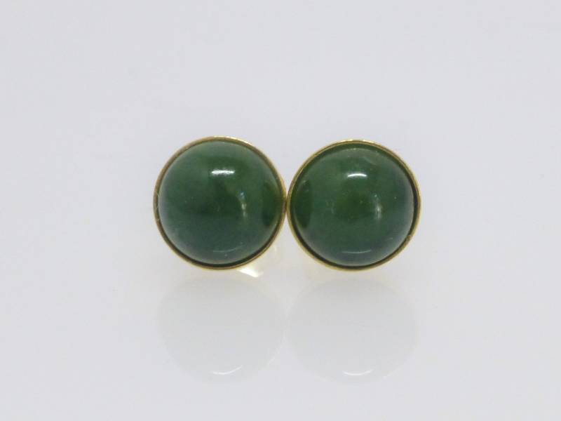 Ohrstecker Jade Cabochon Grün Silber 925 Vergoldet -Versch. Größen von NettesSchmuckwerk