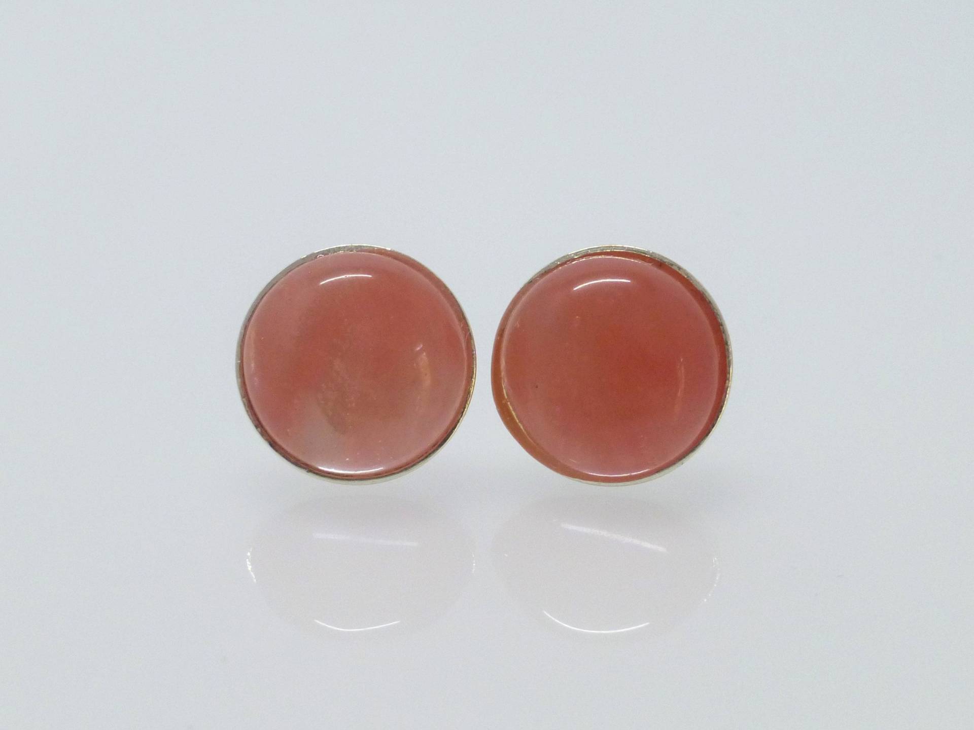 Ohrstecker Kirschquarz Cabochon Rosa Silber 925 8mm 12mm von NettesSchmuckwerk