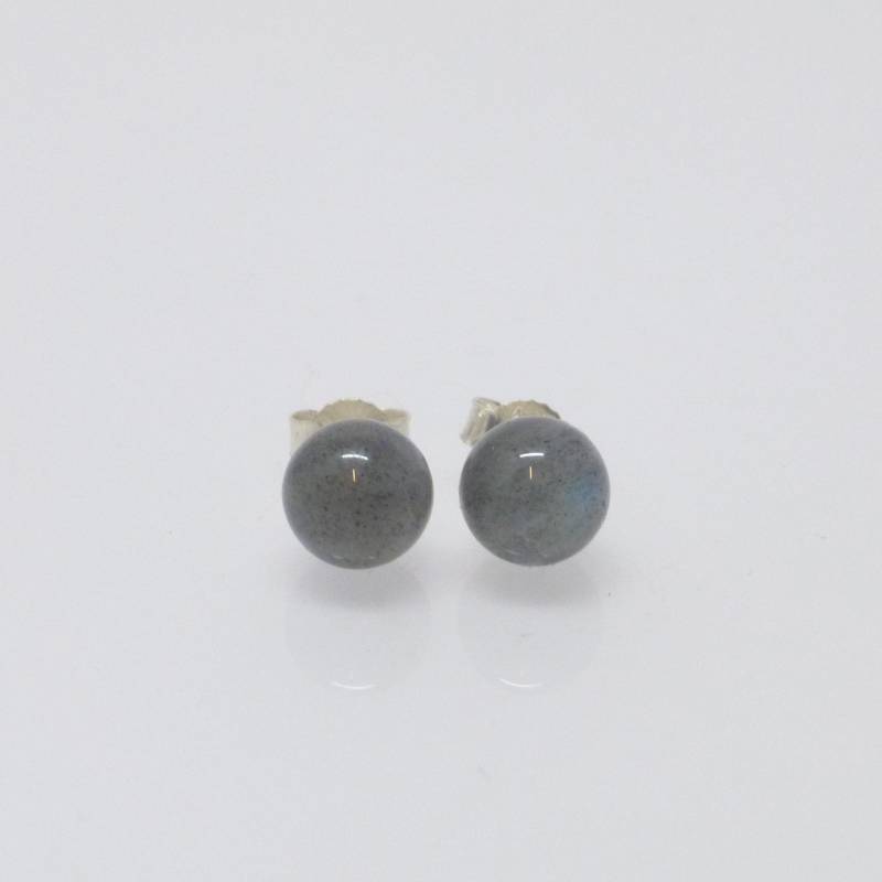 Ohrstecker Labradorit Kugel 8mm Silber 925 von NettesSchmuckwerk