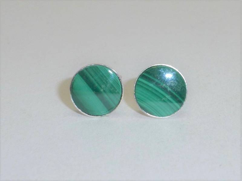 Ohrstecker Malachit Cabochon Flach Grün Silber 925, Edelsteinohrstecker von NettesSchmuckwerk
