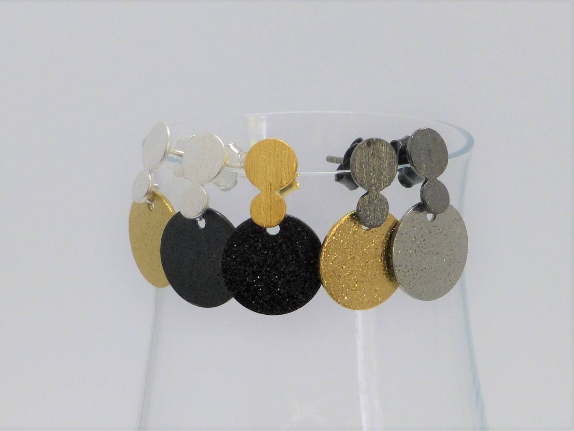 Ohrstecker Mit Anhänger Münze 925 Silber Gold Roségold Schwarz, Ohrringe Bicolor von NettesSchmuckwerk