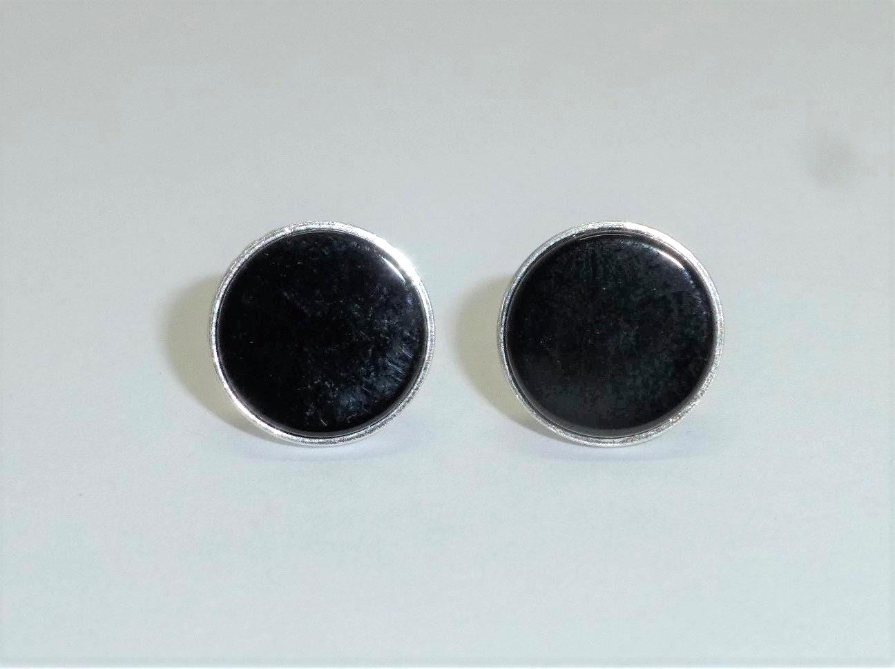 Ohrstecker Onyx Flach Cabochon Silber 925 Gold von NettesSchmuckwerk